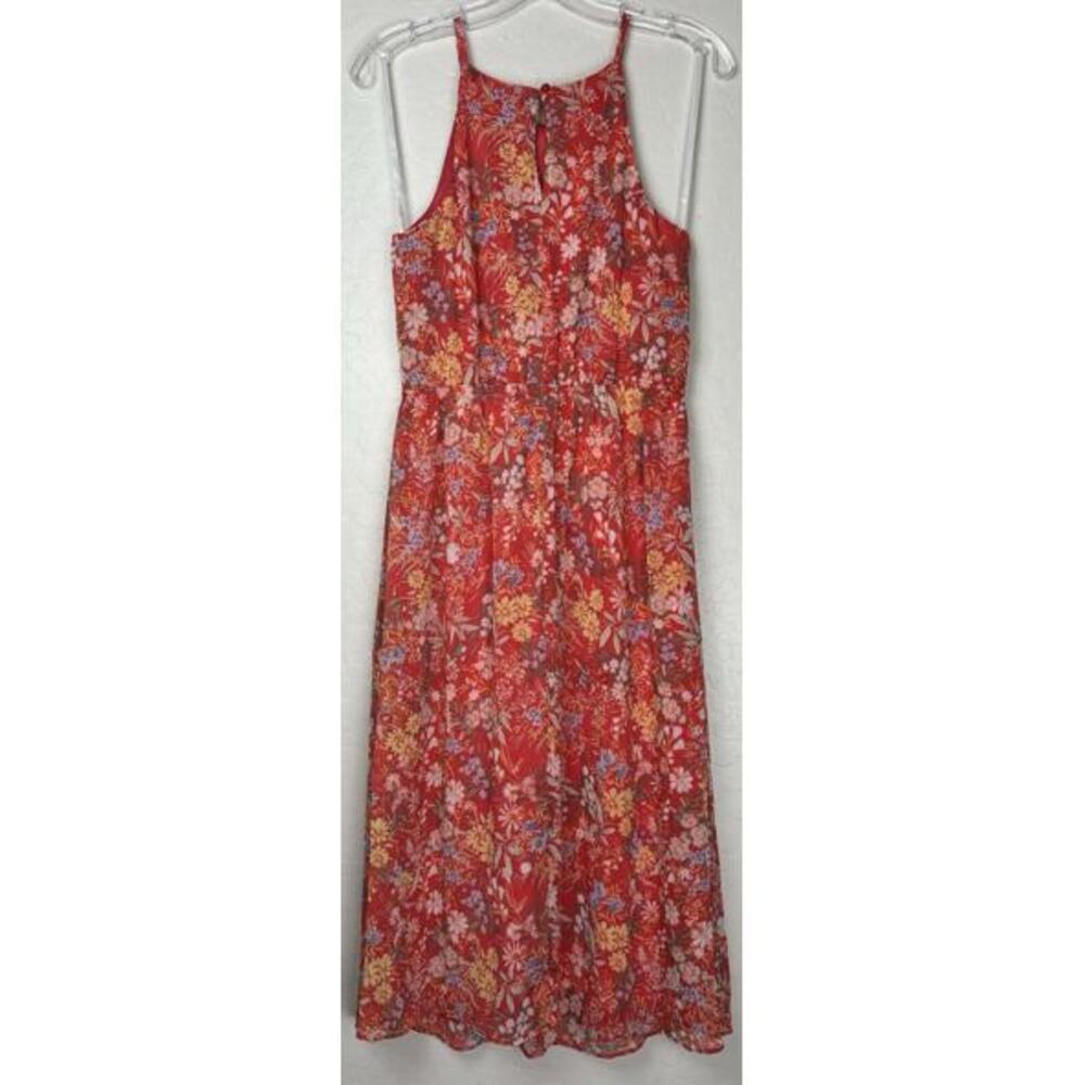 The General Good Red Floral Halter Midi Dress Petite Small Sleeveless 0663 - Picture 3 of 8